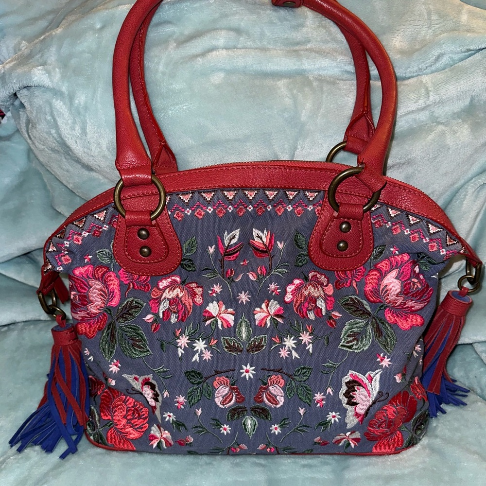 Sharif cloth purse - burgundy, blue, and pink floral
